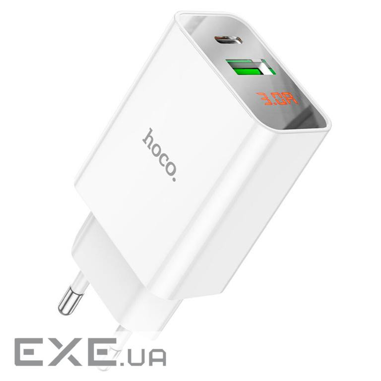 Мережевий зарядний пристрій HOCO C100A PD20W+QC3.0 charger with digital display Whit (6931474769800)