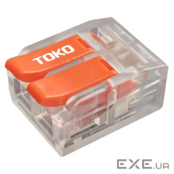 Клема швидкозатискна 2-контактна, універсальна, 0,5-6 мм&sup2,, прозора, ТОКО (LT-612)