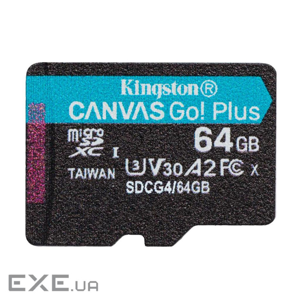 Карта пам"яті Kingston 64GB microSDXC сlass 10 UHS-I U3 V30 A2 Canvas Go Plus G4 (SDCG4/64GBSP)