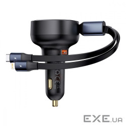 Автомобільне ЗУ Baseus Enjoyment Pro U + Retractable Cable Type-C 60W black (C00057800111-00)