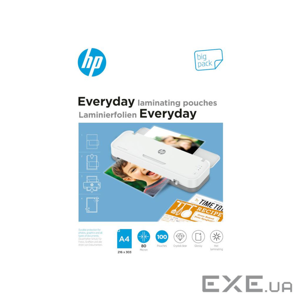 Плівка для ламінування HP Everyday Laminating Pouches, A4, 80 Mic, 216 x 303, 100 pcs (9154) (838140