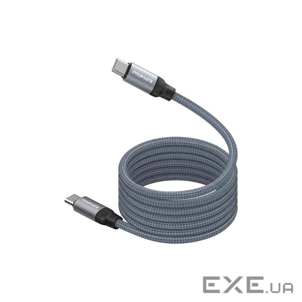 Дата кабель USB-C to USB-C 1.2m Promate (springy.grey)