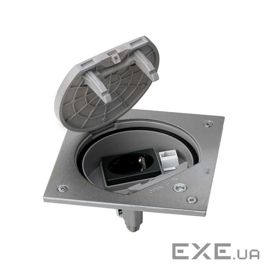 Люк IP66 під ключ у комплекті з 1x220 Schuko та 1xRJ45 кат.5е UTP, нержав. сталь (KSE15USEC/23/72)