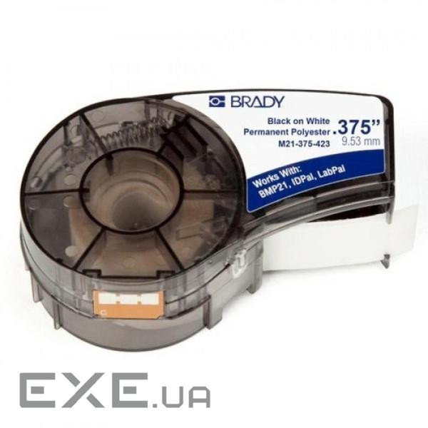 Стрічка для принтера етикеток Brady поліестр, 9.53mm / 6.4m. Чорний на Білому (M21-375-423)