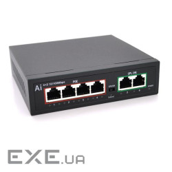 POE комутатор Merlion 4 POE 10/100 + 2 RJ45 10/100 вбудований блок живлення 52V 1.05A (BT-D6004)