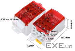 Паралельний розгалужувач-спліттер проводів UKK500, 11виходів(латунь)4-2,5*10мм2*1-3-15м (UKK500 RED) (UKK500 RED)