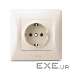 Розетка Videx BINERA 1ая с заземлением кремовая (VF-BNSK1G-CR)
