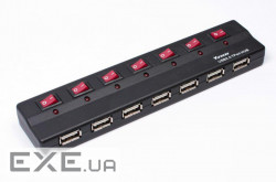 Хаб USB2.0, 7 портів, з БП, з вимикачами (VE 411)