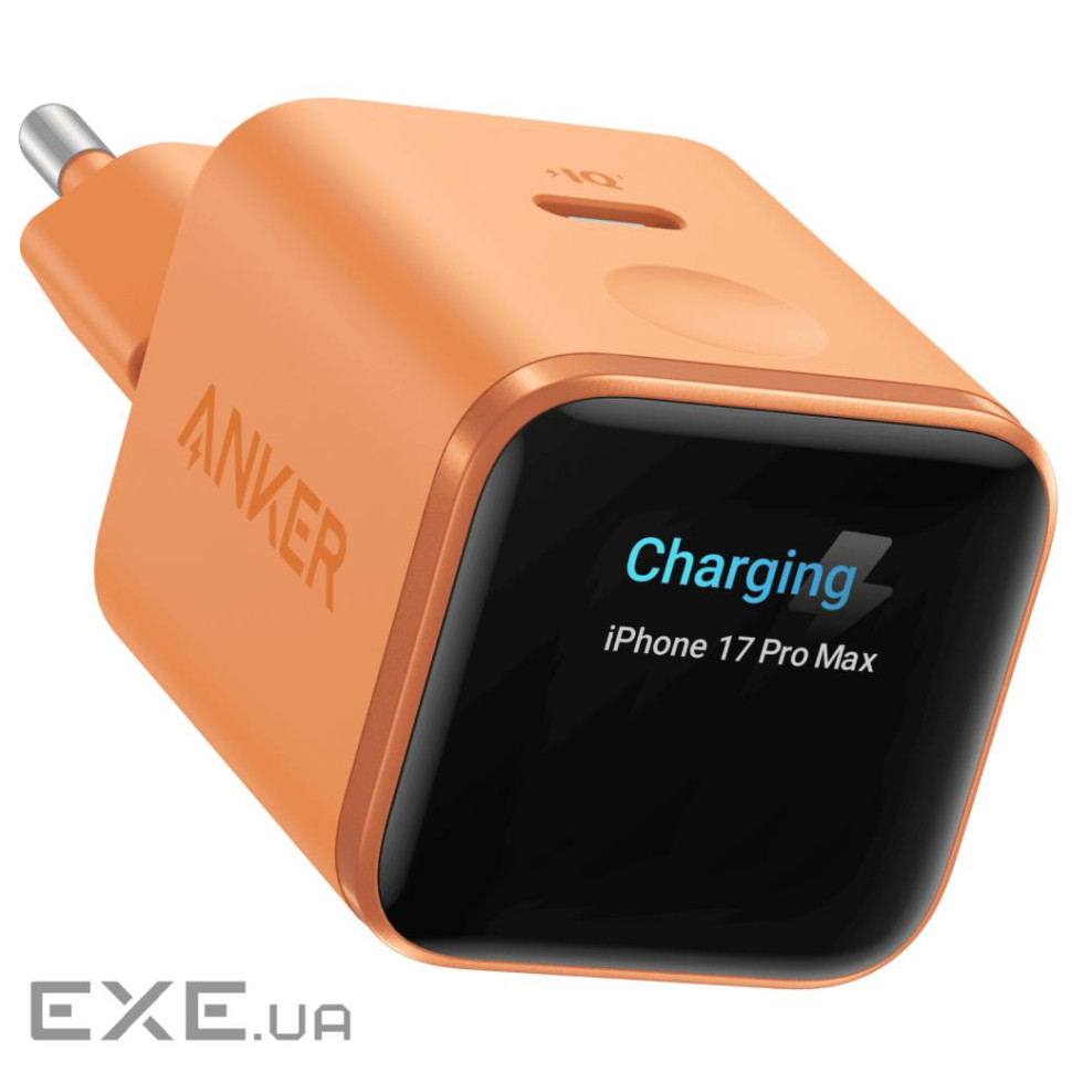 мережева зарядка ANKER Nano Charger - 45W USB-C Smart Display (Помаранчевий) (A121DGO1)