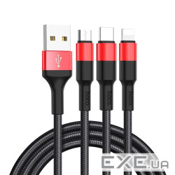 Кабель HOCO X26 USB-1 3 in 1 Micro / Iphone / Type-C, 2A, довжина 1м, Black, Box (HOCO X26 / 3)
