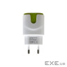 Зарядний пристрій Patron 2xUSB 2.0 2A/1A white/green (PN-2USB-220V-G)