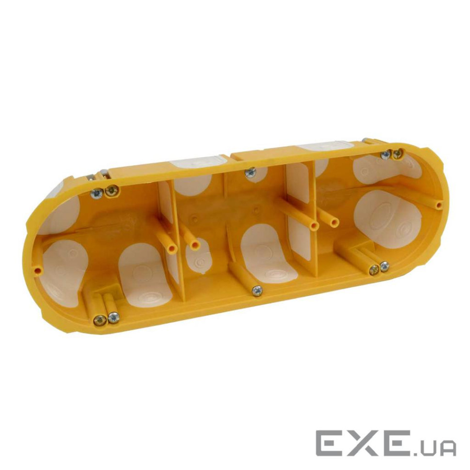 Підрозетник в пустотілі стіни, потрійний, з еластичними вводами, ПВХ, жовтий, 209 (KPL 64-50/3LD_NA) , 209 (KPL 64-50/3L