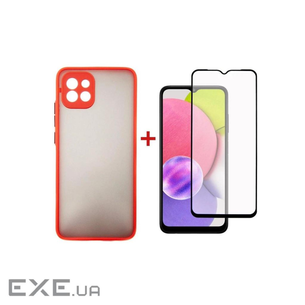Чохол до мобільного телефона Dengos Kit for Samsung Galaxy A03 case + glass (Red) (DG-KM-23)