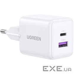 Зарядний пристрій Ugreen USB + USB-C GaN 30W X516 white (65015)