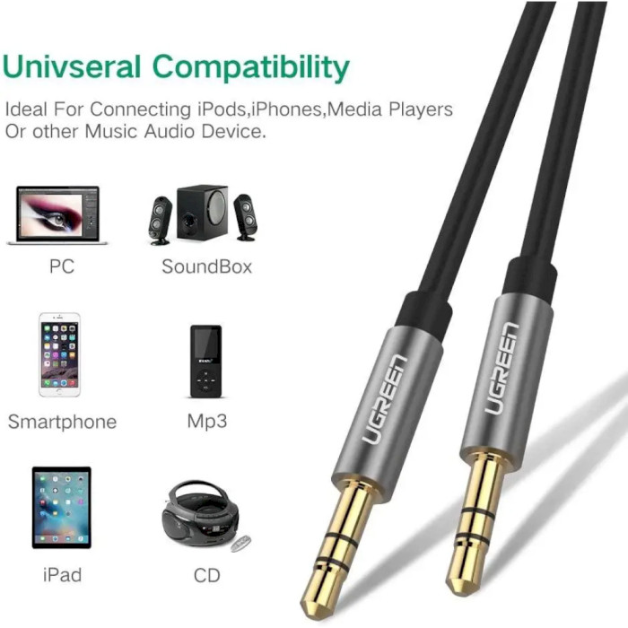 Кабель мультимедійний 3.5mm M to 3.5mm M 2.0m AV119 black Ugreen (10735) (90401962)