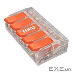 Клема швидкозатискна 5-контактна, універсальна, 0,5-6 мм&sup2,, прозора, ТОКО (LT-615)