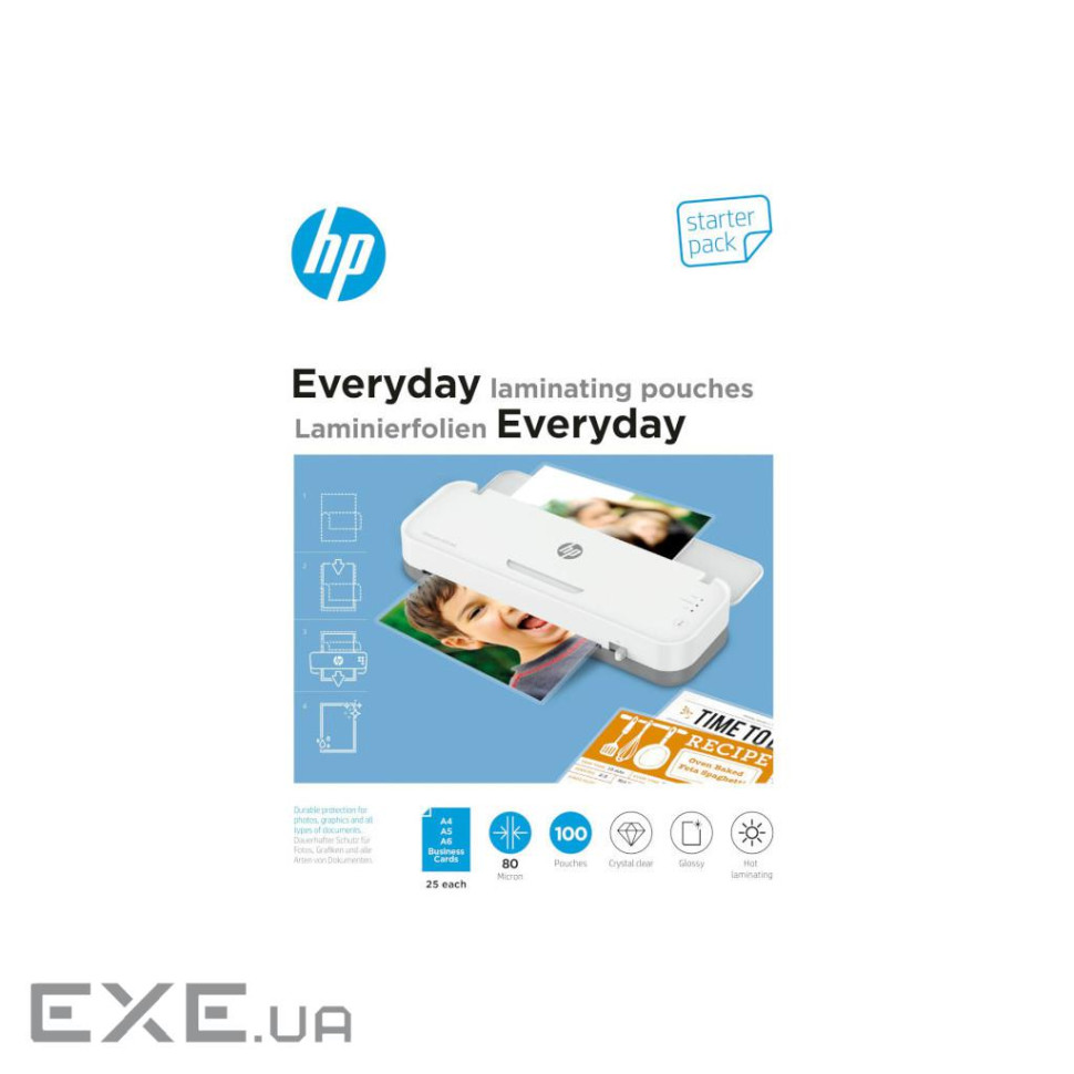 Плівка для ламінування HP Everyday Laminating Pouches, Starter Set, 80 Mic, 60 x 95, 100 pc (838144)
