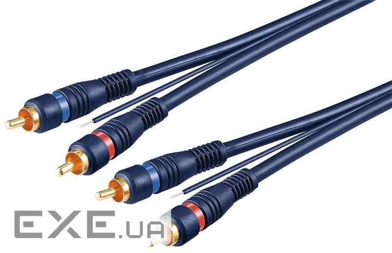 Кабель аудіо-сигнальний RCA 2x2 M/M 5.0m,Coaxial Car HiFi 2xS Gold OFC,синій (75.05.0175-10) (75.05.0175-10)
