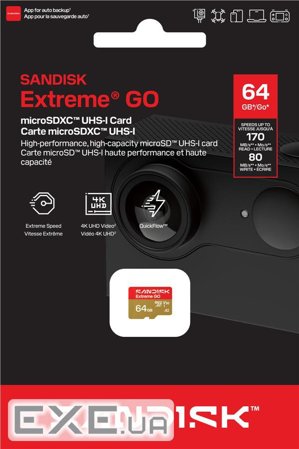 Карта пам"яті SANDISK Extreme GO SDXC 64GB UHS-I V30 A2 (SDSQXGN-064G-GN6MN)