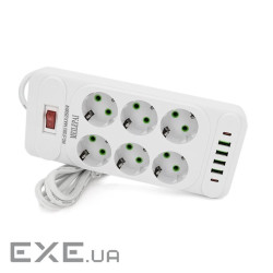 Мережевий фільтр F33U, 6 розеток EU + 4 USB + 2 PD, кнопка включення з індикатором, 2 м (F33U-White) (F33U-White)