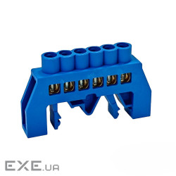 Шина нульова ізольована на DIN-рейку (універсальна) 6 отв., блакитна (T6U-6) (T6U-6)