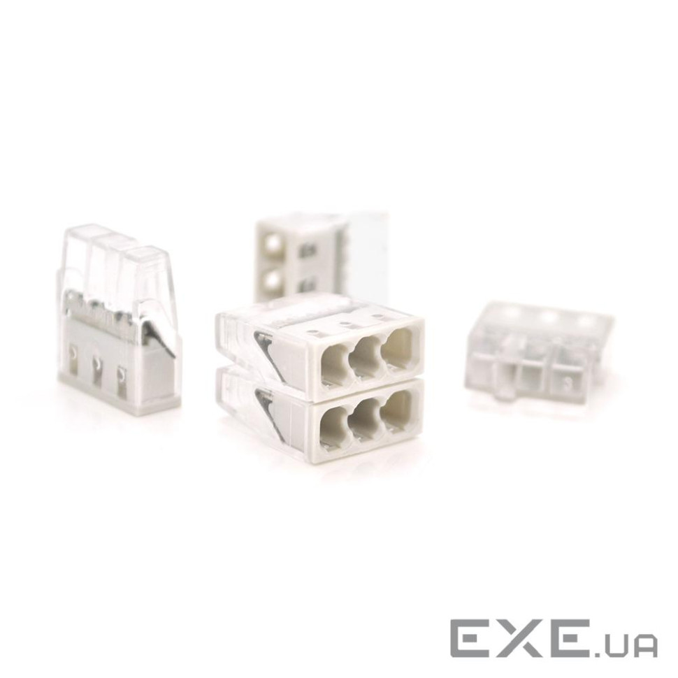 Самозатискна 3-провідна клема WAGO К773-203, 3-pin, прозоро-сіра, упаковка 50 шт, ц (К773-203 / 50)