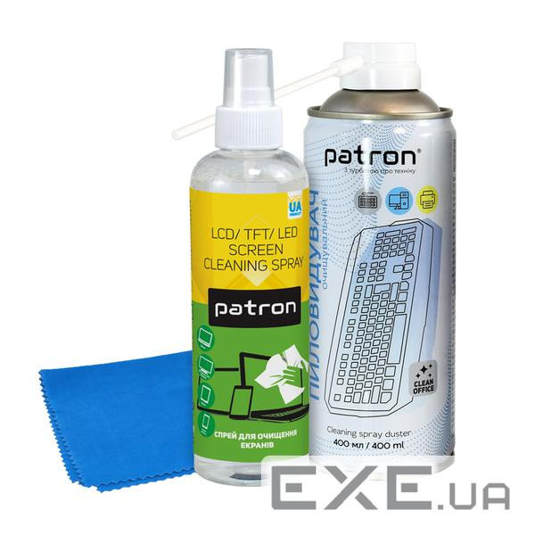 Набір Patron, що чистить: спрей для екранів 250 мл, стиснене повітря 400 мл, серветка з м (CS-PN-BUNDL-8)