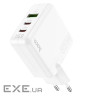 Зарядний пристрій HOCO C115A Header 2xUSB-C PD65W + 1xUSB QC3.0 GaN White (6931474798312)