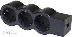 Подовжувач СТАНДАРТ 3х2К+З розетки, 16 А, без кабеля , колір Чорний (694574) (694574)
