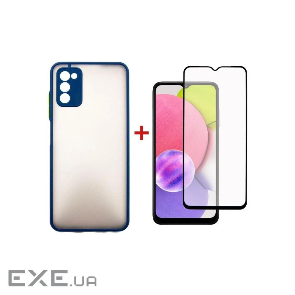 Чохол до мобільного телефона Dengos Kit for Samsung Galaxy A03s case + glass (Blue) (DG-KM-25)