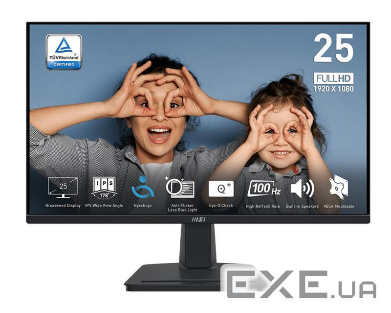 Монітор MSI 24.5" PRO MP251 D-Sub, HDMI, MM, IPS, 100Hz, 4ms, sRGB 101% (9S6-3PC2CM-041)