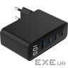 Зарядний пристрій GEMBIRD 1xUSB-A, 3xUSB-C, PD+QC3.0 GaN 100W Black (TA-UC-PDQC100LCD-01-BK)