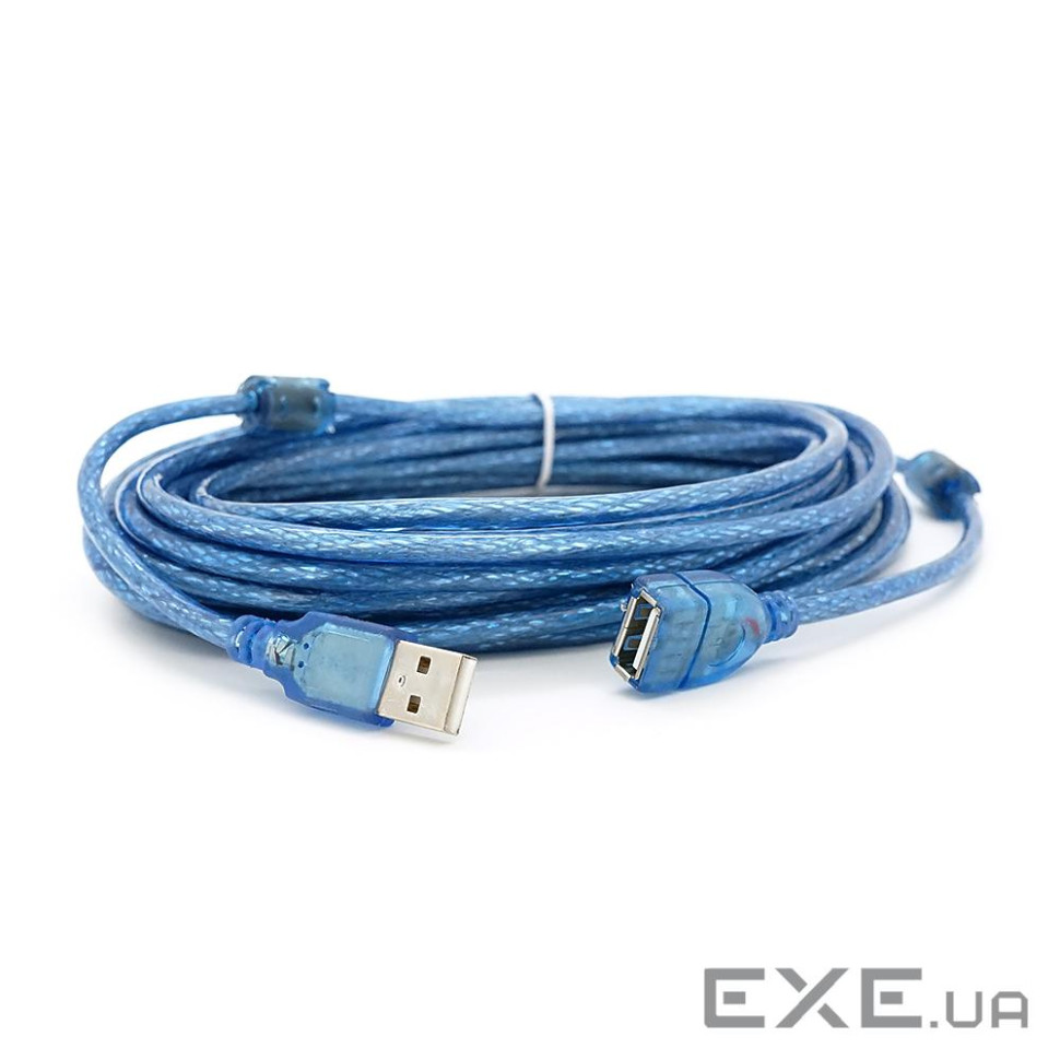 Подовжувач USB 2.0 AM / AF, 10.0m, 1 ферит, прозорий синій Q50 (YT-AM / AF-10.0TBL)