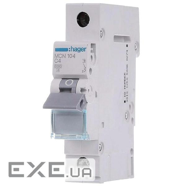 Автоматичний вимикач 1P 6kA C-4A 1M Hager MCN104