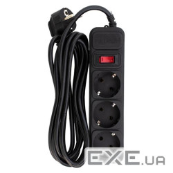 Фільтр мережевий 3 м, Patron, Black, 3 розетки, 10А, до 2.5 кВт, вимикач, заземленн (EXT-PN-SP-1033) (EXT-PN-SP-1033)