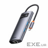 Концентратор Baseus Metal Gleam 4in1 USB-C (3xUSB-A+RJ45) Gray (WKWG070113)