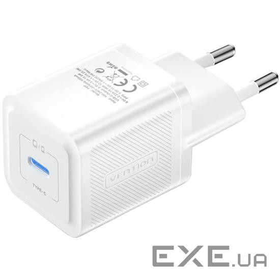 Зарядний пристрій 1xUSB-C 20W GaN + USB-C cable М-М White Vention (TZ-FEPW0-EU-01)