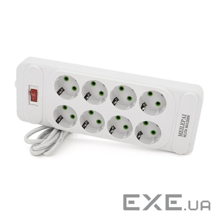 Мережевий фільтр F34, 8 розеток EU, кнопка включення з індикатором, 2 м, 3х0,75 мм, 2500 (F34-White) , 2500 (F34-White)