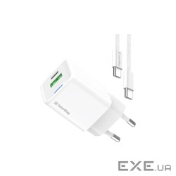 Мережевий зарядний пристрій ColorWay, White, 35 Вт , GaN, 1xType-C (PD3.0) / 1xUSB (CW-CHS055PDC-WT)