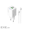 Мережевий зарядний пристрій ColorWay, White, 35 Вт , GaN, 1xType-C (PD3.0) / 1xUSB (CW-CHS055PDC-WT)