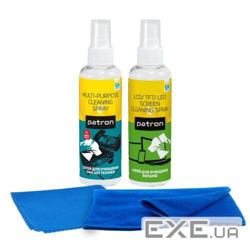 Набір Patron, що чистить: спрей для оргтехніки 100 мл, спрей для екранів 100 мл, салфе (CS-PN-BUNDL-17)