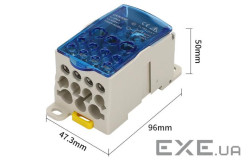 Паралельний розгалужувач-спліттер проводів UKK400A, 11 виходів (латунь) 1х185мм2,2х3 (UKK400А BLUE) BLUE)