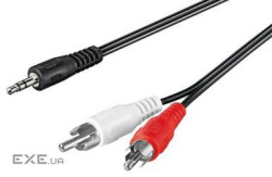 Кабель Goobay аудіо-адаптер Jack 3.5mm 3pin-RCAx2 M/M 15.0m, плоский AWG29 Nickel (75.05.0780-32)