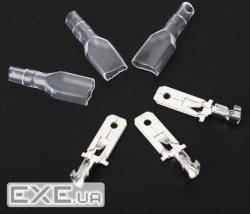 Клема F2 тато, 6.3 мм, дріт 0.5-2.5, ізольована, латунь, з силіконовим ковпачком, 100шт в упаковці, ,