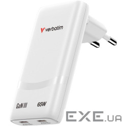 Зарядний пристрій VERBATIM Fold 'n' Go GaN 65W 2xUSB-C, PD3.0 White (32355)