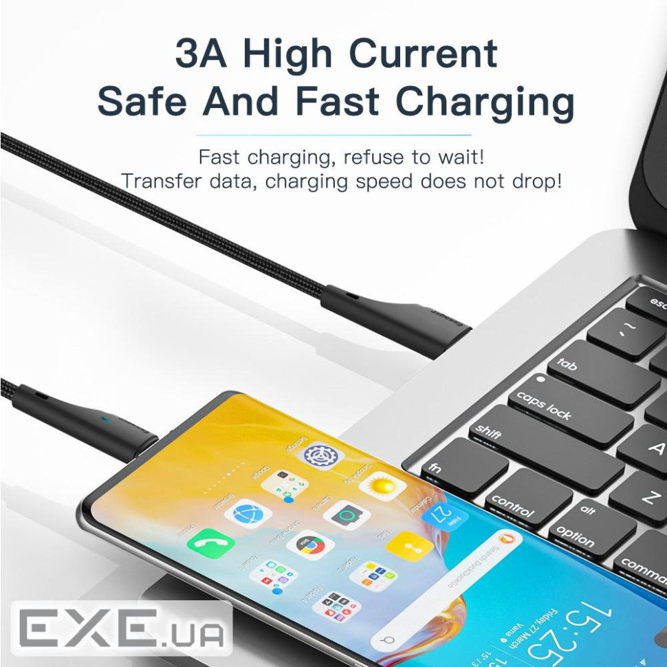Дата кабель USB 2.0 AM to USB-C 1.0m 3A black Essager (EXCT-LS01)