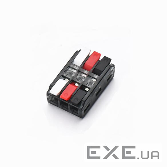 Клема з натискними затискачами 3-провідна LT-3, 3-pin, 250V, 32A, 0.5-2.5mm2, 19*30*11mm, сіра