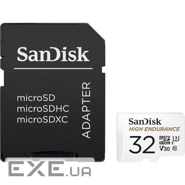 Карта пам'яті SANDISK microSDHC High Endurance 32GB UHS-I U3 V30 Class 10 + SD-a (SDSQQNR-032G-GN6IA)