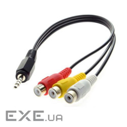 Кабель аудіо-адаптер Jack 3.5mm 4pin-RCAx3 M/F 0.25m,AV (V-L-R-Gnd),чорний (62.09.8329-1) (62.09.8329-1)