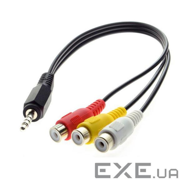 Кабель аудіо-адаптер Jack 3.5mm 4pin-RCAx3 M/F 0.25m,AV (V-L-R-Gnd),чорний (62.09.8329-1) (62.09.8329-1)